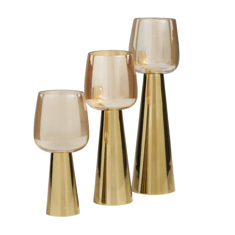 Stainless Steel Metal Candle Holder with Gold Cup Candle Holders - Set of 3 Silver or Gold - Roche River Decor