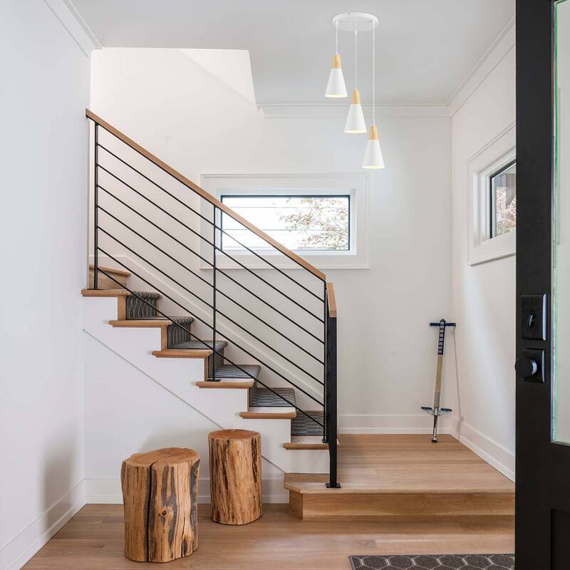 Modern 3-Light Wood Triangle Semi Flush Mount Chandelier, Kitchen Island Pendant Lights for Kitchen Island Dining Room