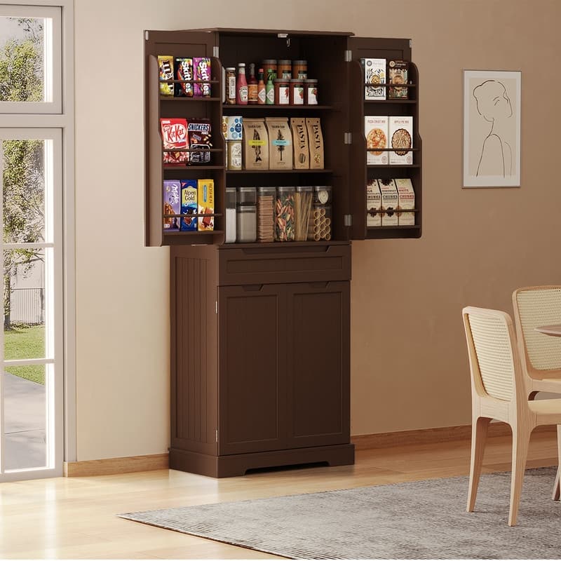 71" Freestanding Modern 4 Doors Kitchen Storage Pantry Cabinet with Shelves and Drawers Tall Kitchen Storage Cabinet Organizer
