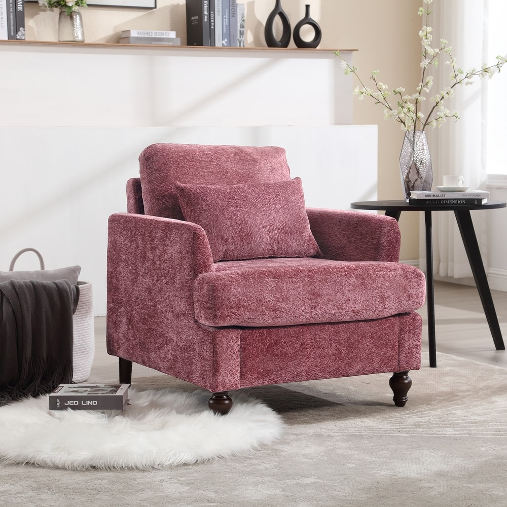 HOMEFUN Chenille Upholstered Mid Century Modern Wood Frame Armchair for Living Room