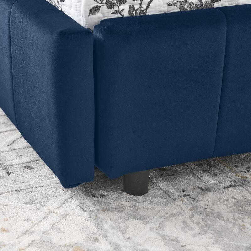 Full Size Daybed Grounded Bed Velvet Upholstered Tufted Bed Frame with L-shaped Backrest & Armrests for Livingroom or Bedroom