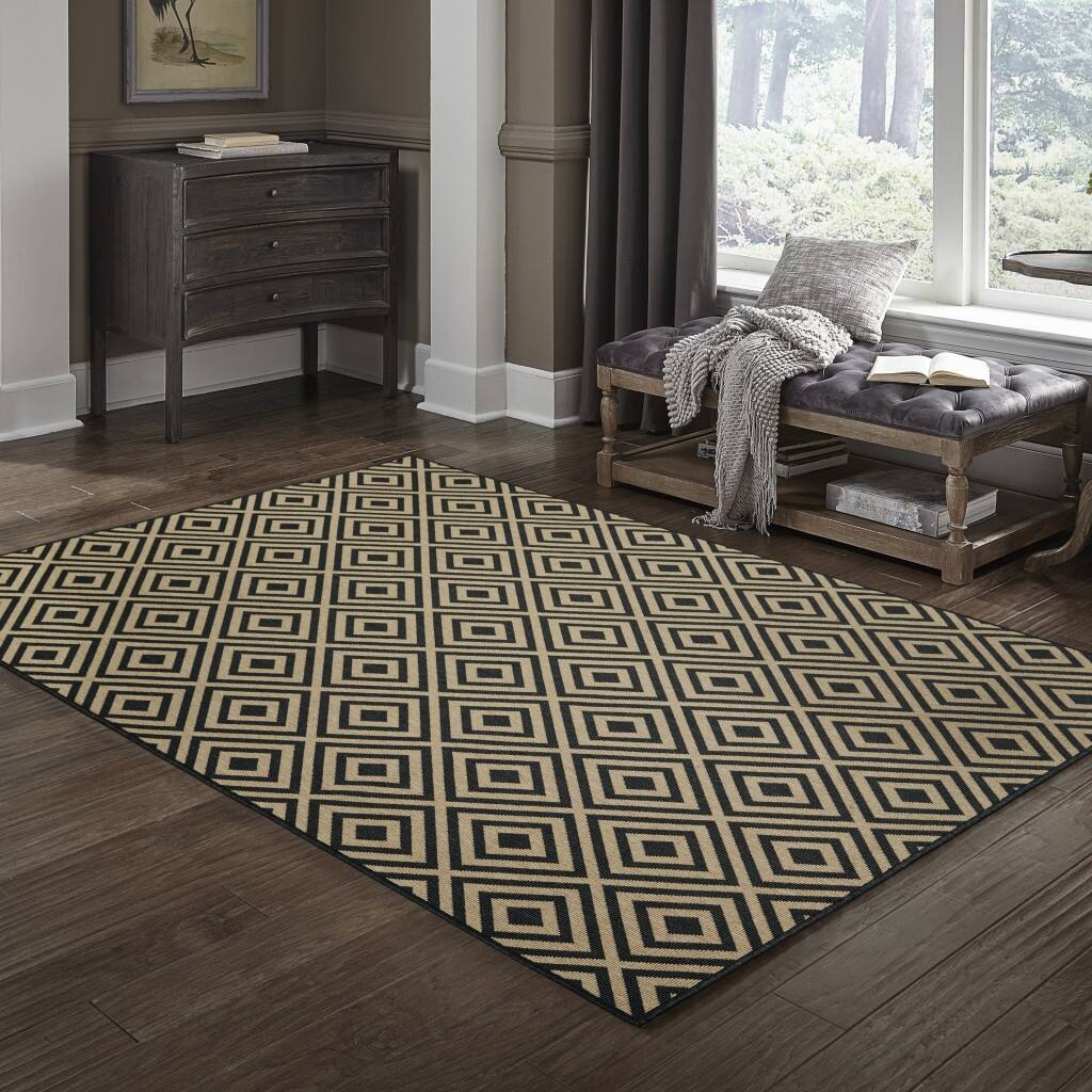 3' X 5' Black Geometric Stain Resistant Indoor Outdoor Area Rug 6' x
