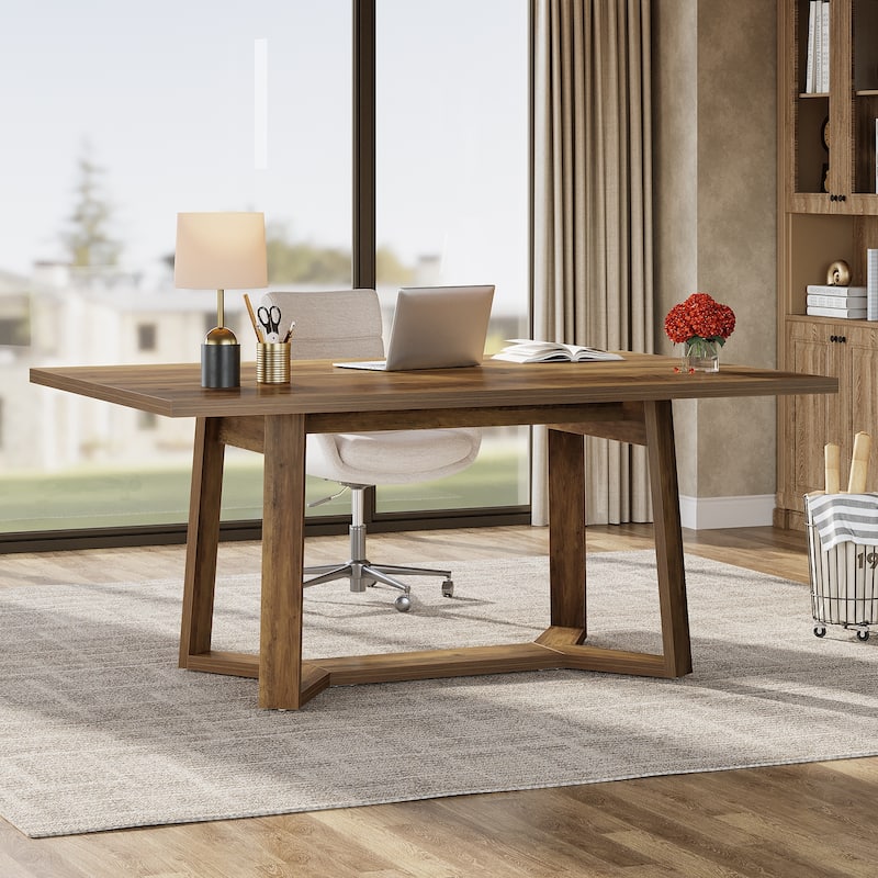 Farmhouse Home Office Desk, 47-Inch Wood Executive Desk