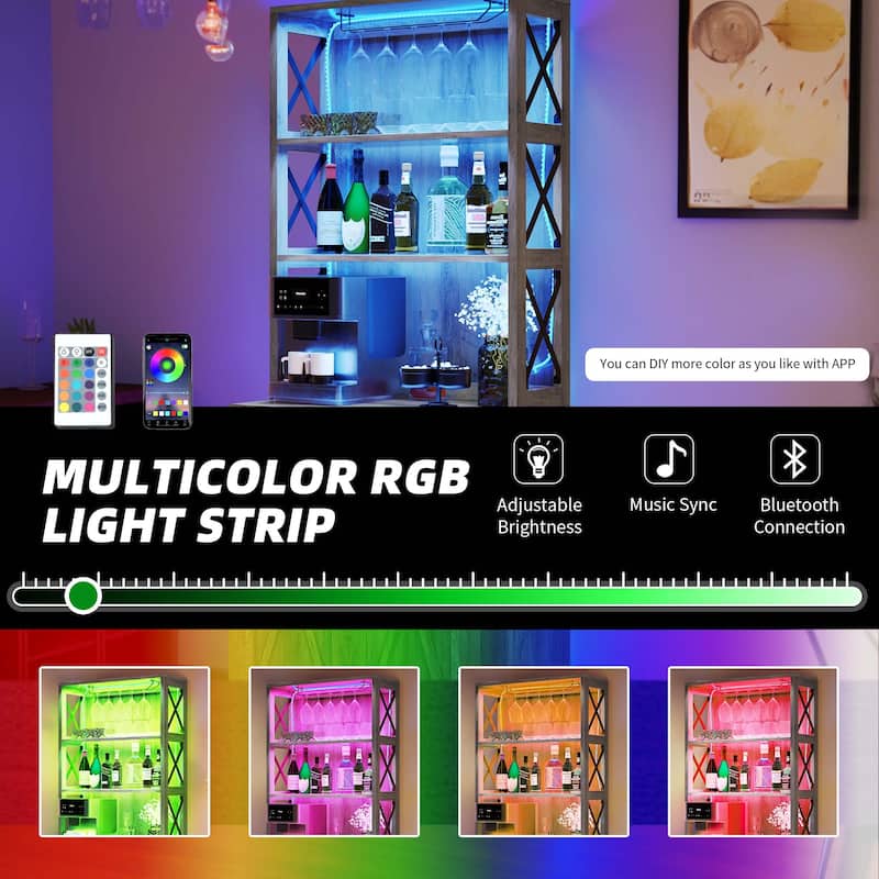 Bar Cabinet for Liquor and Glasses Dining Kitchen Cabinet with Wine Rack