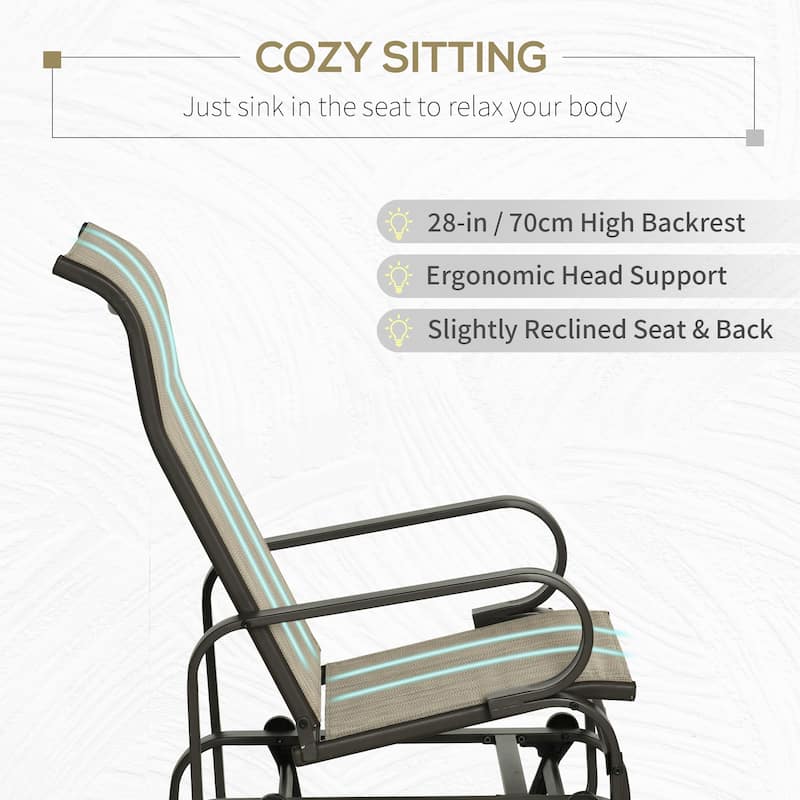 Outdoor Single Patio Rocking Lounge Chair, Glider Chair, High Back and Heavy Duty, Portable for Camping, Lawn, Garden, Yard