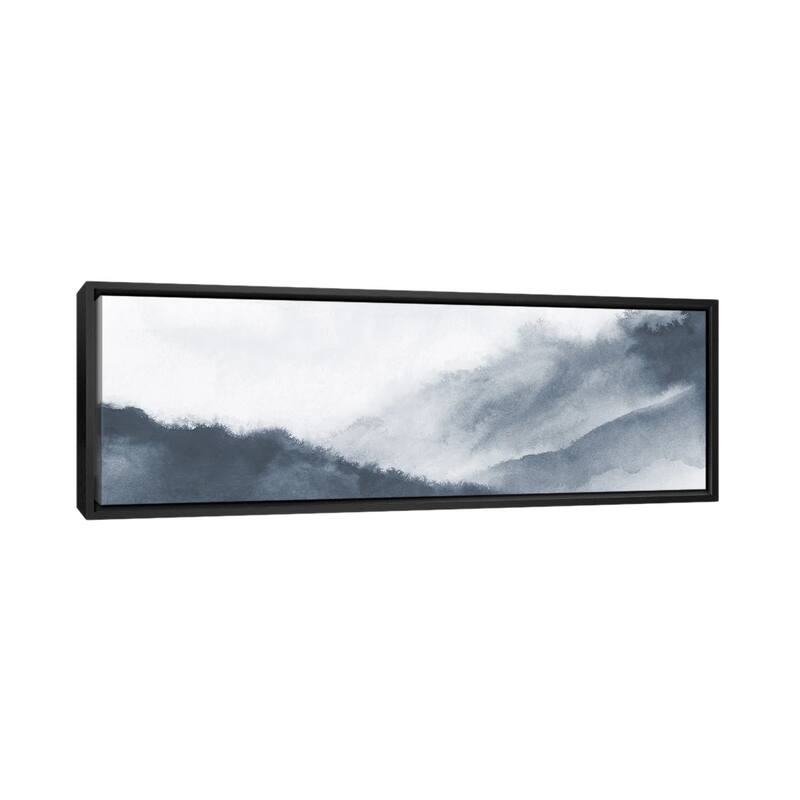 iCanvas "Misty mountains in gray watercolor - Panoramic" by Nouveau Prints Framed Canvas Print - 20x60 - Black