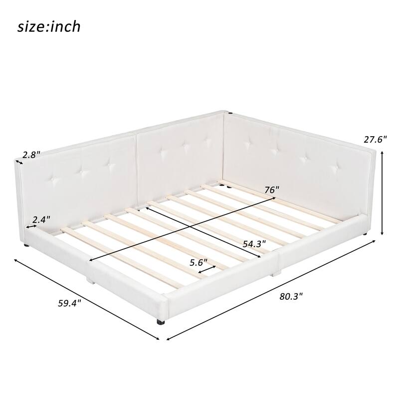 Full Size Upholstered Platform Bed with 2 USB Ports, Sturdy Wood Frame, Linen Fabric, No Box Spring Needed