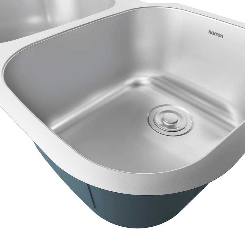 Karran Profile 31" Undermount 18 Gauge Double Offset Bowl Stainless Steel Kitchen Sink with Accessories