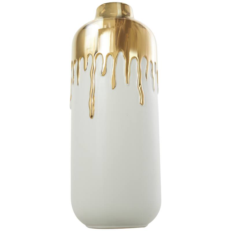 CosmoLiving by Cosmopolitan Black or White Ceramic Vase with Abstract Gold Melting Drips