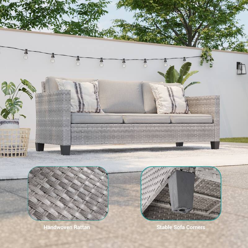 BONOSUKI 6Pcs Patio Swivel Rocking Sofa Set Brown Rattan w/Side Table