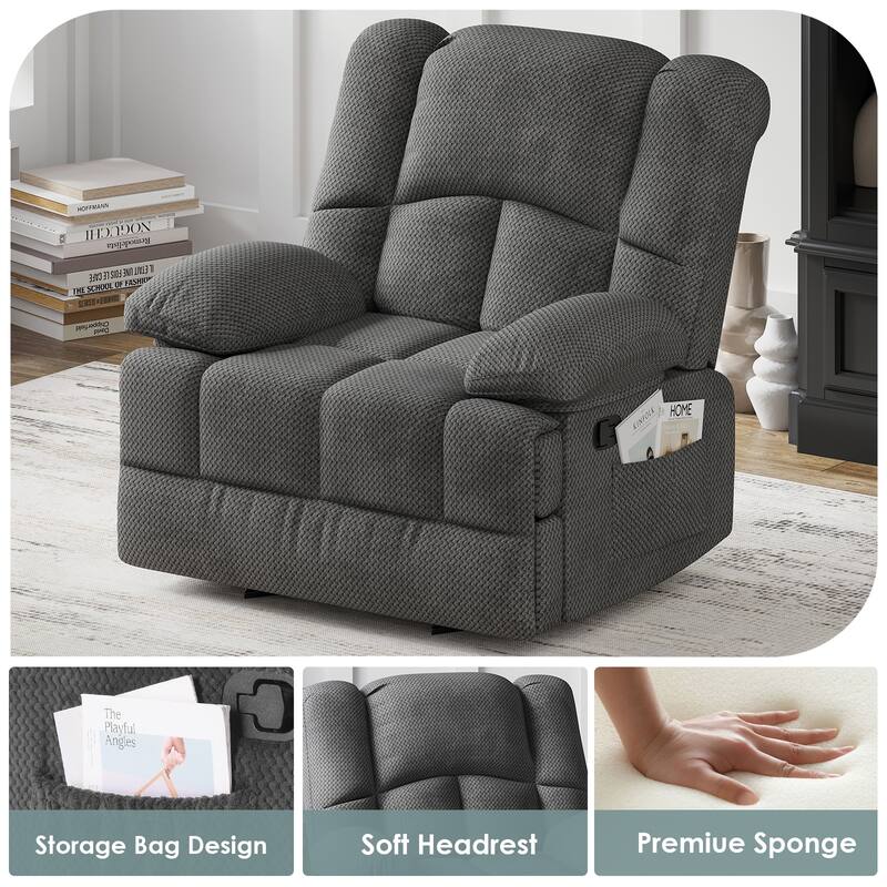 Oversized Recliner Chair, Rocker Chair with Adjustable 3 Relaxation Modes, Lounge Chaise Chair with Storage Bag