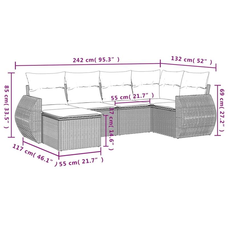 vidaXL Garden Sofa Set Black - 21.7 x 21.7 x 14.6