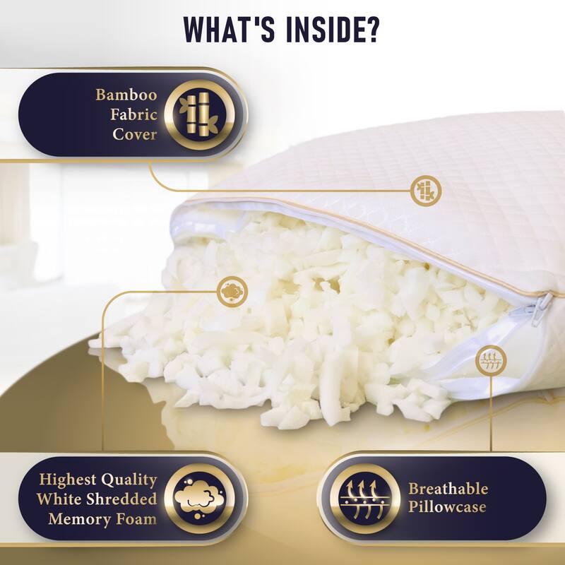 ROYAL THERAPY Memory Foam Pillow, Shredded Bed Pillow for Neck & Shoulder Support, Orthopedic Contour Pillow