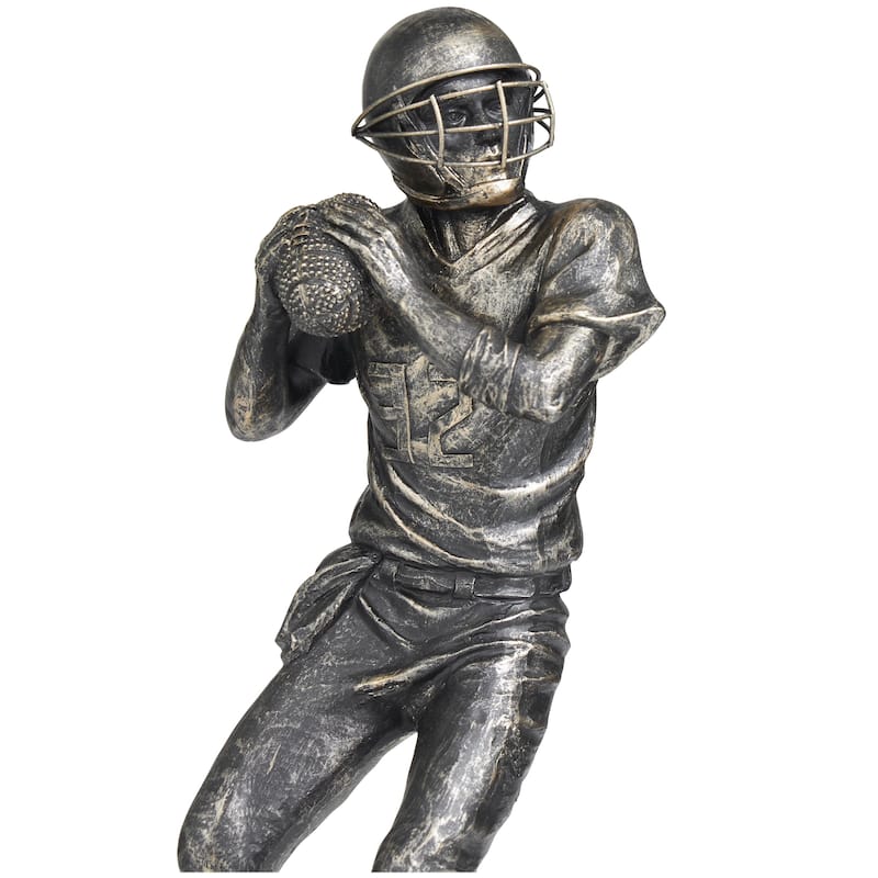 Polystone Football Player Decorative Sculpture - Silver - Roche River Decor