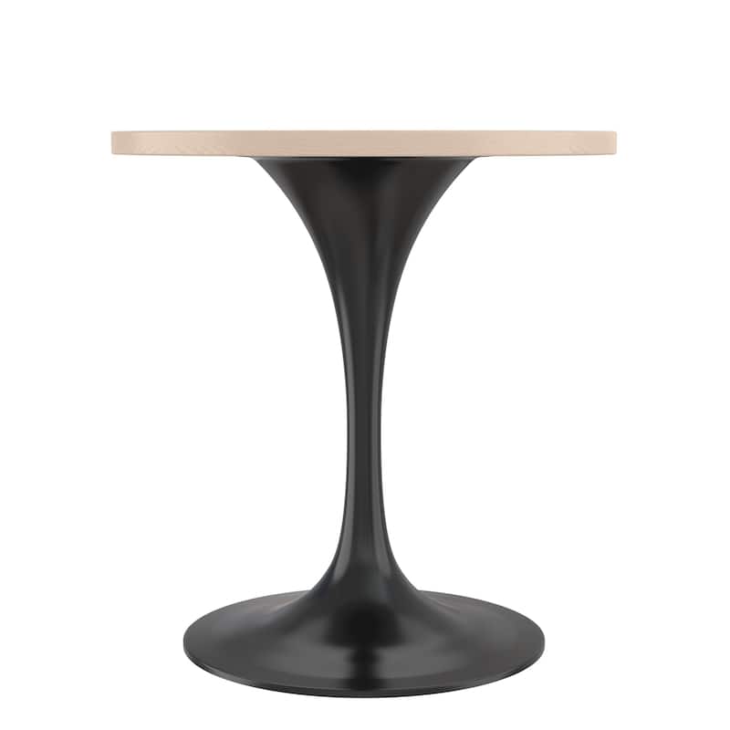LeisureMod Verve 27" Round Dining Table with MDF Wood TableTop and Black Steel Base for Kitchen & Dining Room - 27.56"
