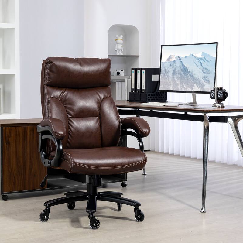 Modern PU Leather Office Chair High Back Office Chair with Spring System Height Adjustable and Tilt, for Office