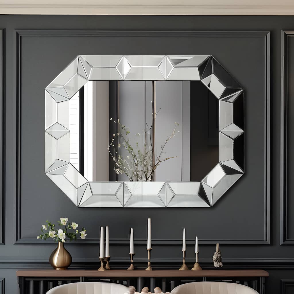Octagonal Geometric Wall Mirror with Beveled Prism Glass Frame Bathroom Vanity Mirror - 47.2'' H X 35.4" W x 1.2" D