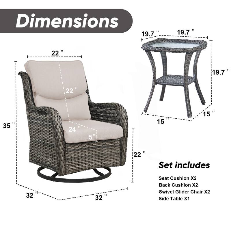 Outdoor Swivel Glider Chair Patio Chairs with 5-Inch Thick Cushions