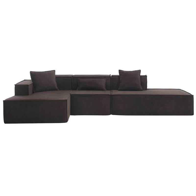 Modern Modular Combination Sofa Set - L-Shaped Italian Minimalist Tofu Block Sofa in Terrycloth Fabric, Left-Hand Facing