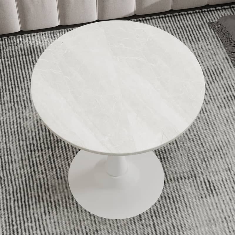 27.6" Mid-Century Modern Style Dining Table, Accommodates 2-4 People, Featuring A Round White-Veined Marble Tabletop