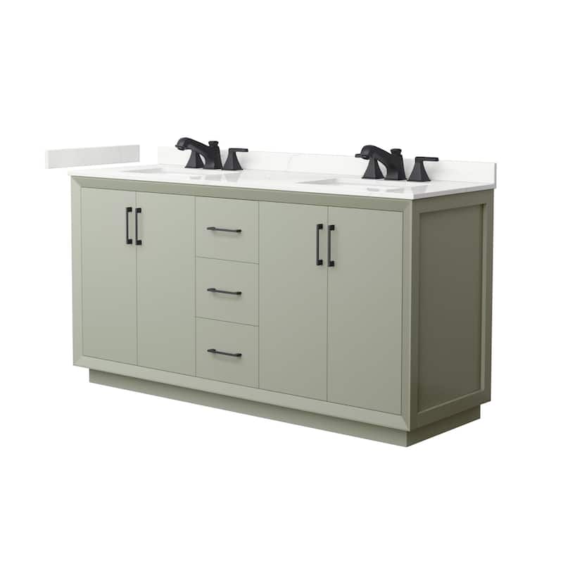 Wyndham Collection WCF414166D-QTZ-US3MXX Strada 66" Free Standing - Light Green / Giotto Quartz Top / Matte Black