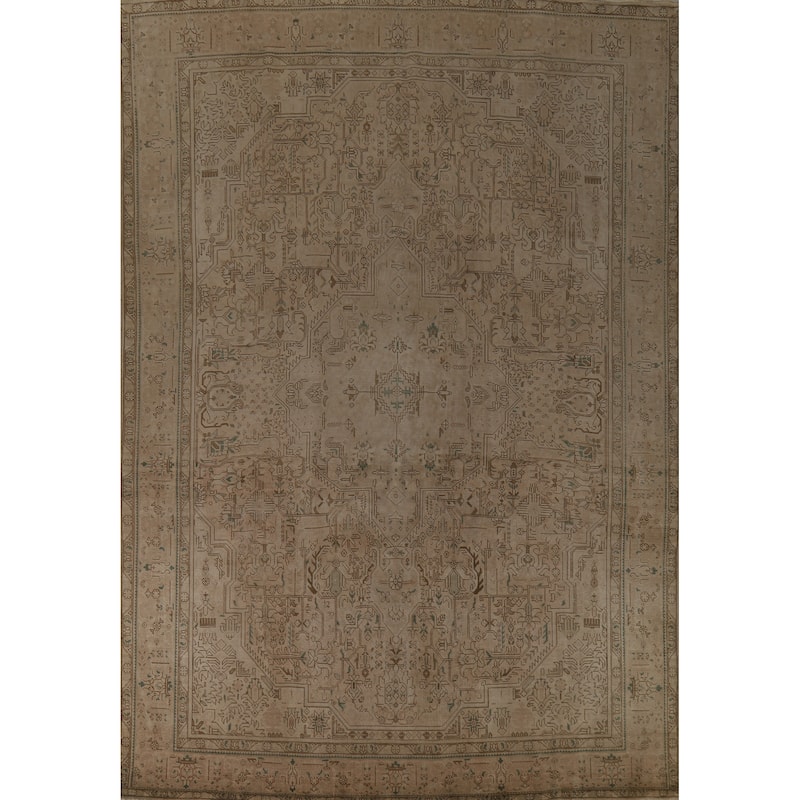 Tabriz Persian Vintage Rug Bedroom Hand-Knotted Wool Carpet - 9'6" x 12'9"
