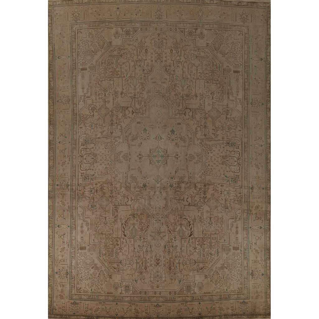 Tabriz Persian Vintage Rug Bedroom Hand-Knotted Wool Carpet - 9'6" x 12'9"