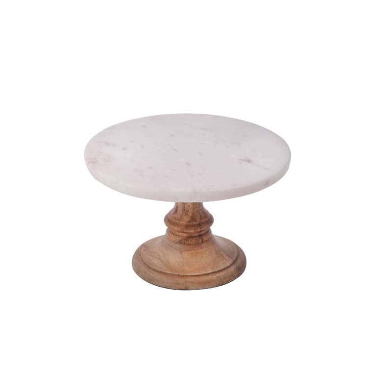 Sm. Marble Plate On Mango Wood Stand- A
