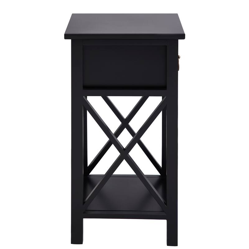 Space-Saving Wooden Side Table with Storage Drawer and Spacious Compartment