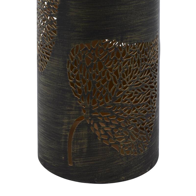 Metal Leaf Decorative Indoor Outdoor Candle Lantern with Gold Interior - Set of 3 Gold or Copper - Roche River Decor