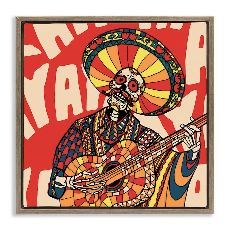 Stupell Day Of Dead Guitarist Skeleton Framed Floater Canvas Wall Art Design By Ali Gulec - 18 x 18 - Brown