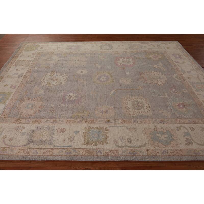 Hand Knotted Oriental 100% Wool Carpet Transitional All-Over Greys & Charcoal Oushak Area Rug - 9' 8'' X 8' 0''