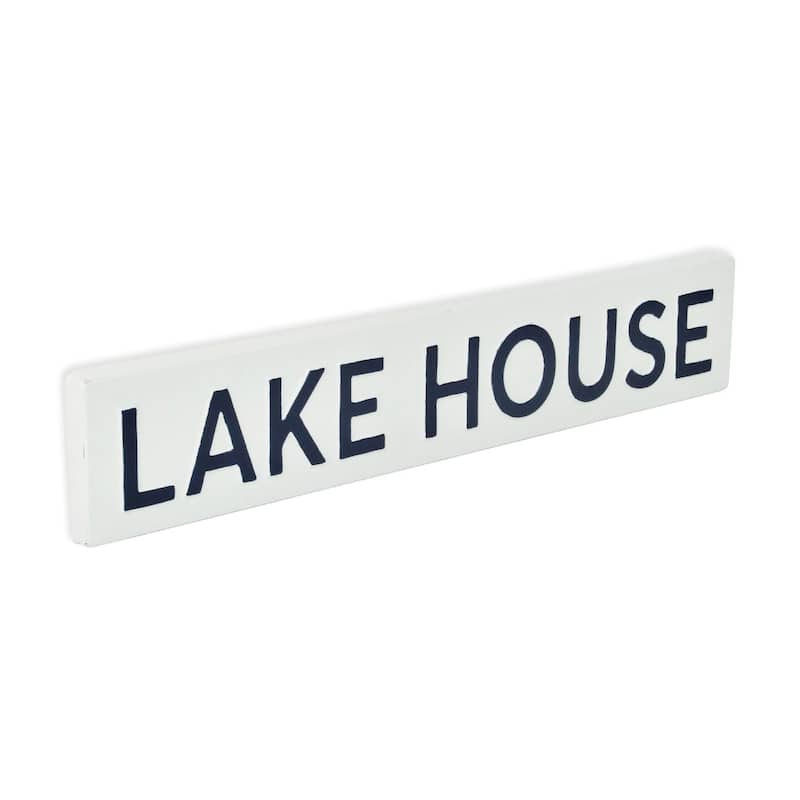 23.75” White and Blue Rectangular “Lake House” Metallic Wall Sign