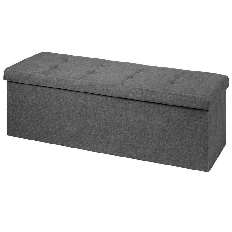 Foldable Storage Ottoman Bench with Divider and Tufted Seat in Oxford Fabric for Living Room Bedroom Entryway