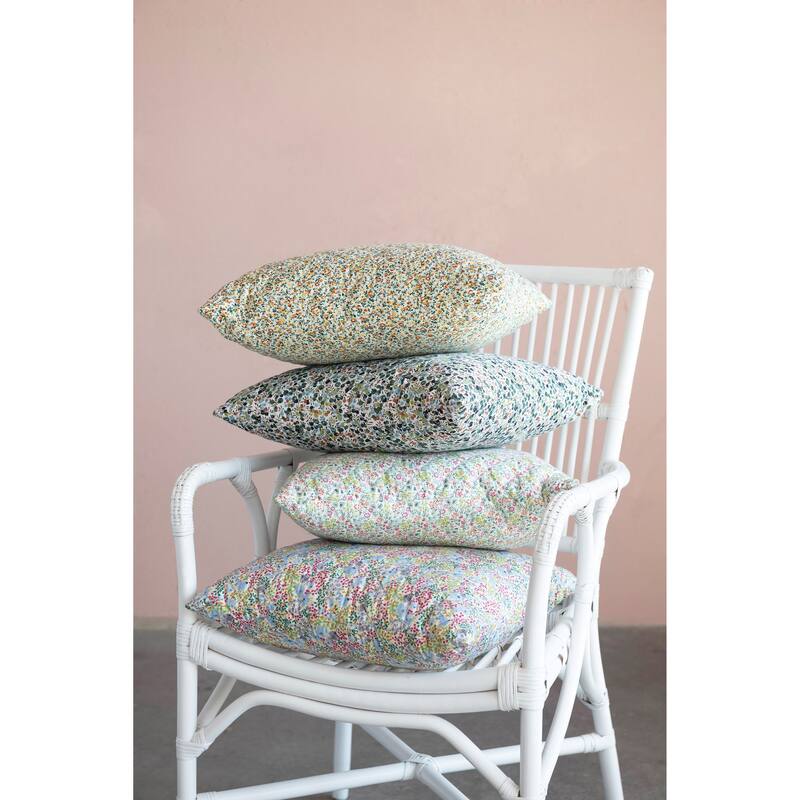 Cotton Printed Pillow with Ditsy Floral Pattern