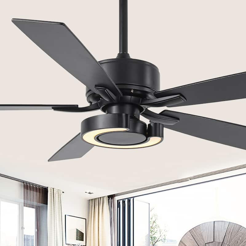 52-Inch Modern Intergatred LED Reversible Black Ceiling Fan with Light and Remote