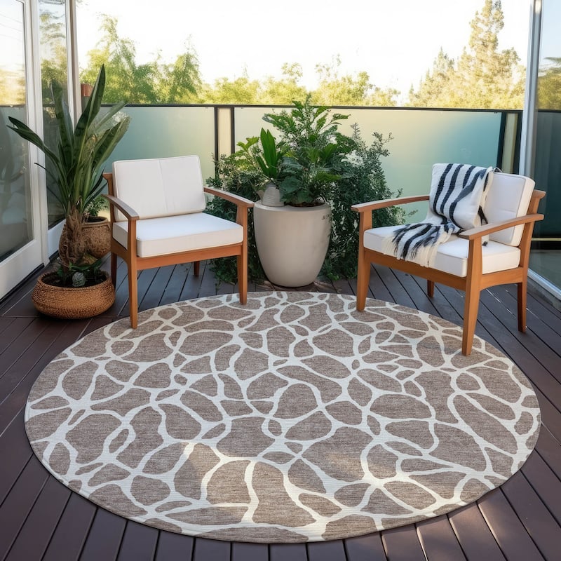 Machine Washable Indoor/ Outdoor Modern Chantille Rug - Taupe - 8' x 8'