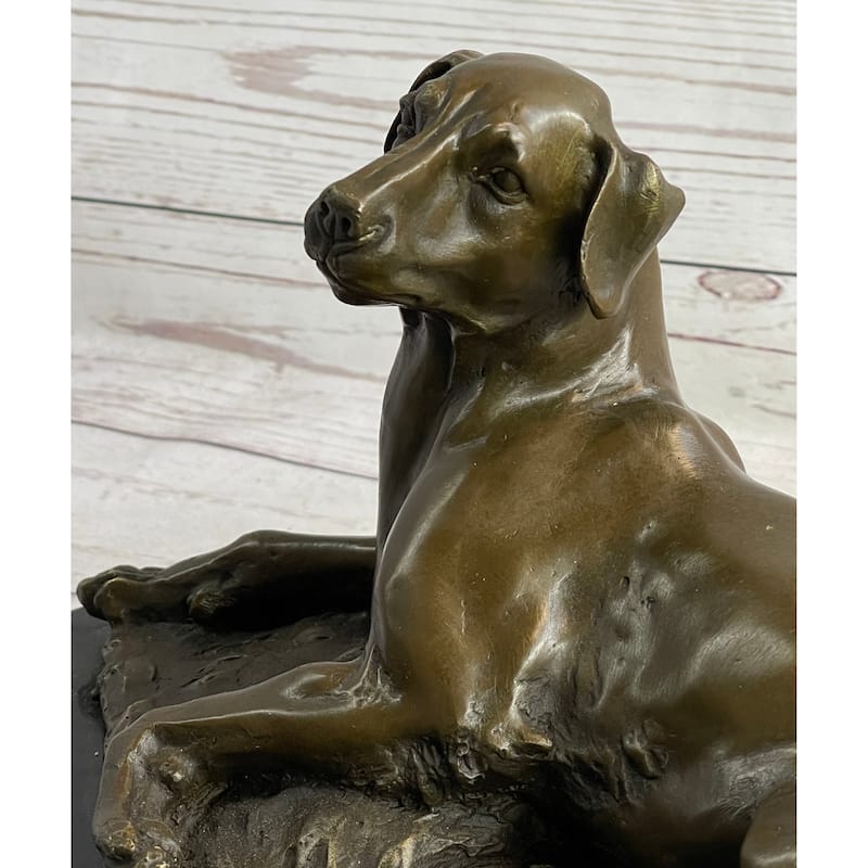 Bronze Pet Imitative Dog Sculpture Statue Figure On Marble Base Antoine Barye 8 Inches X 13 Inches