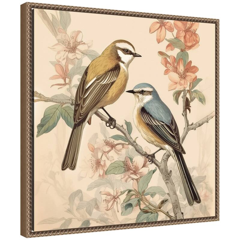 Kate and Laurel Sylvie Vintage Style Birds and Botanicals Framed Canvas by The Creative Bunch Studio - 22x22 - Gold