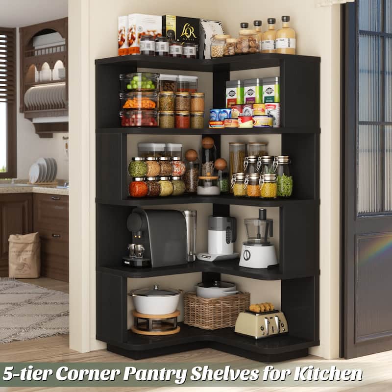5-Tier Corner Space Shelving Bookshelves, Freestanding Display Storage Shelving