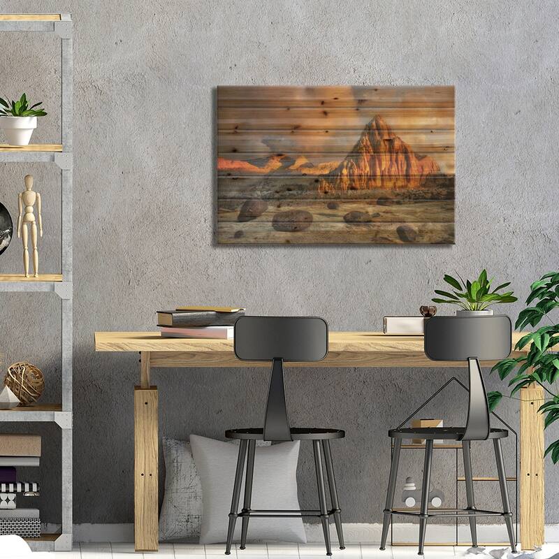Desert Pinacle Print On Wood by Dennis Frates - Multi-Color