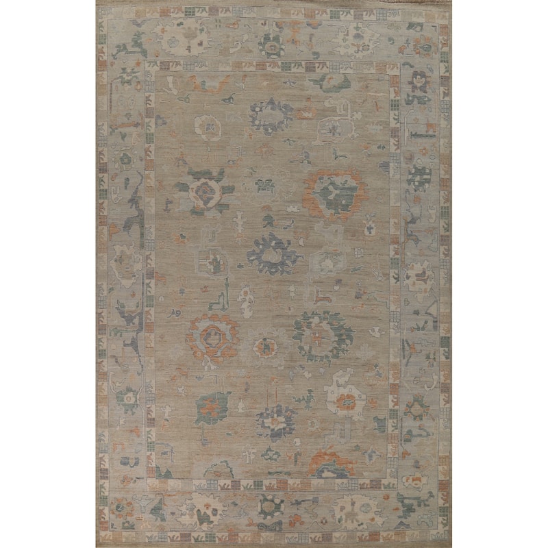 Vegetable Dye Oushak Turkish Large Rug Hand-Knotted Floral Wool Carpet - 9'11"x 14'8"