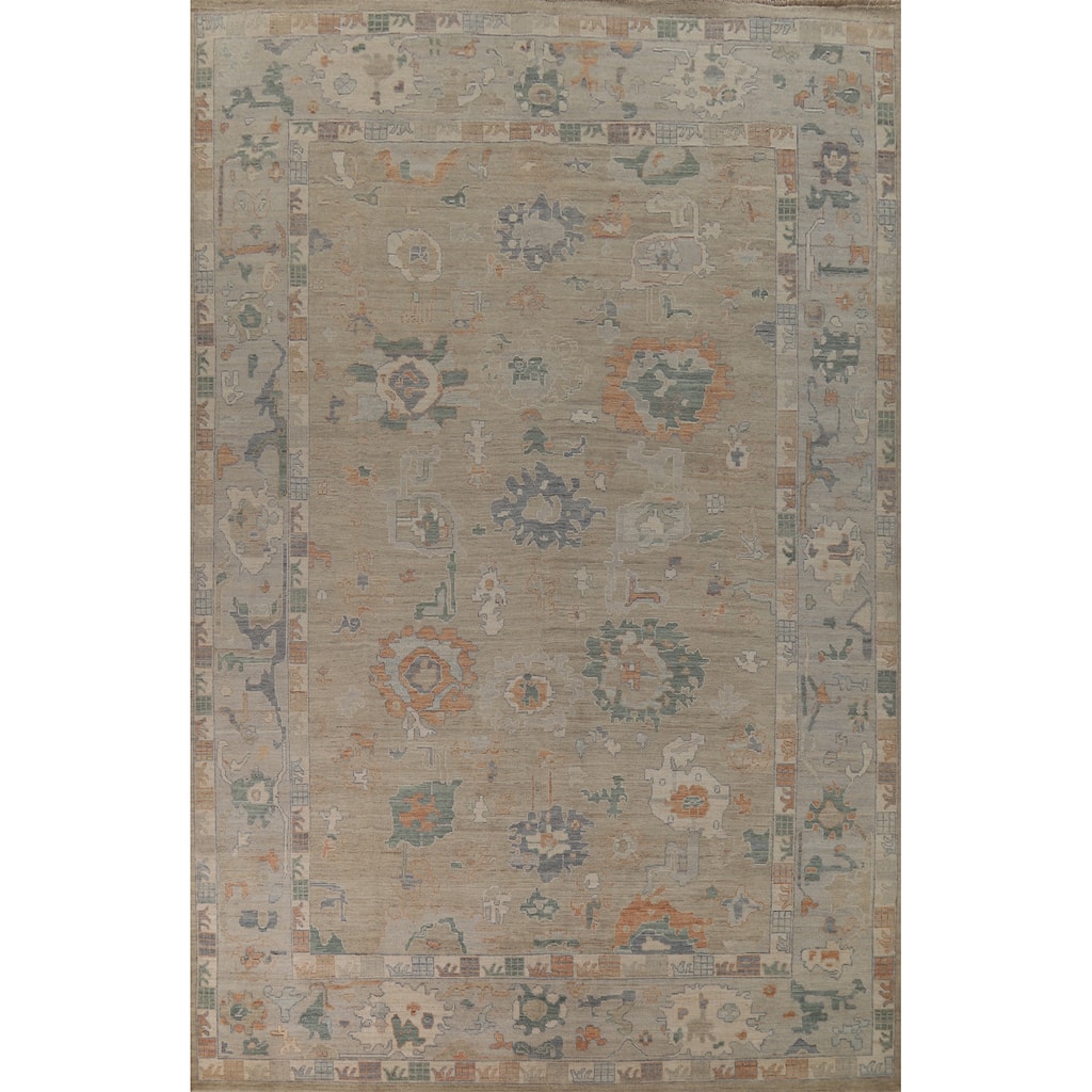 Vegetable Dye Oushak Turkish Large Rug Hand-Knotted Floral Wool Carpet - 9'11"x 14'8"