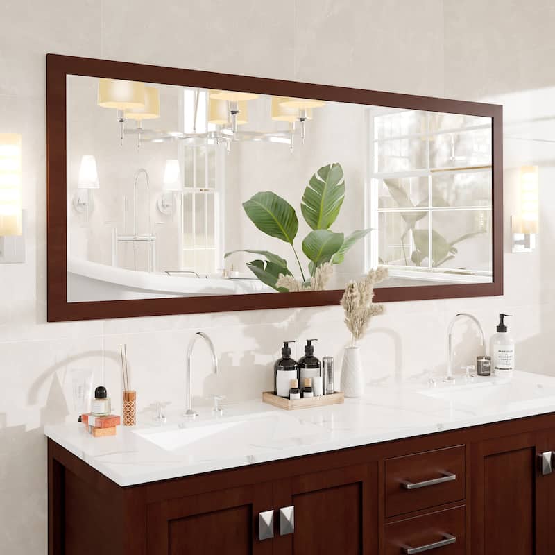 Eviva New York 60" x 30" Rectangular Teak Wooden Framed Mirror - Brown - N/A