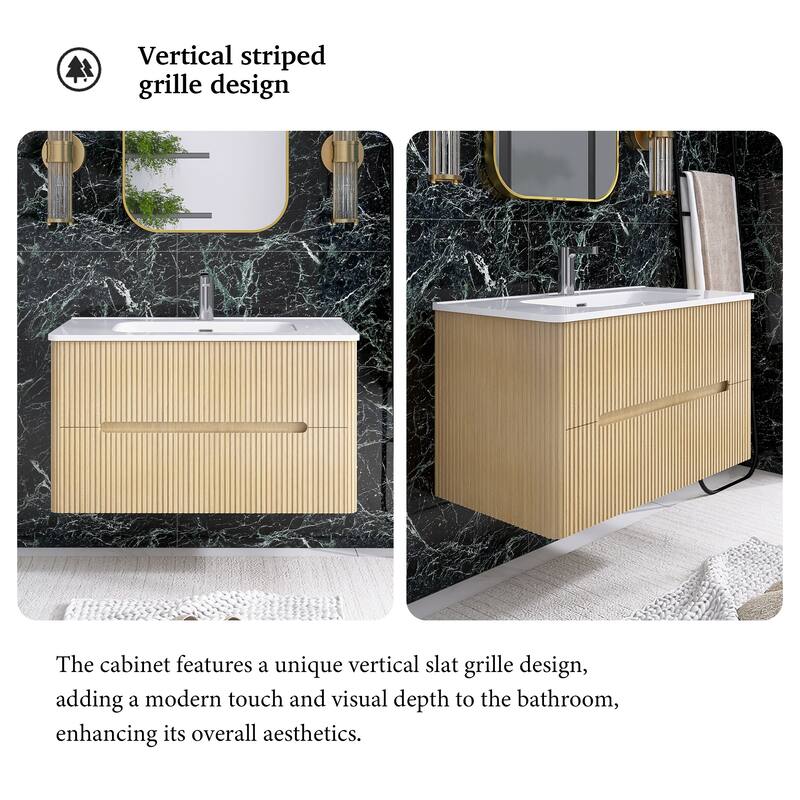 Floating Bathroom Vanity Integrated White Ceramic Sink