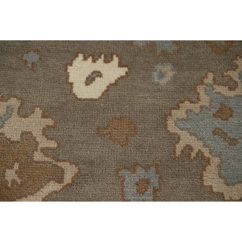 Gray Oushak Indian Area Rug Handmade Floral Transitional Wool Carpet - 7'11" x 10'1"