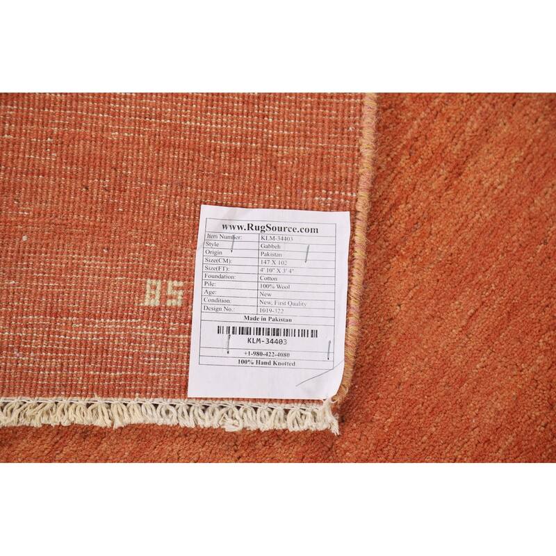 Orange Gabbeh Oriental Foyer Rug Handmade Wool Carpet - 3'4"x 4'10"