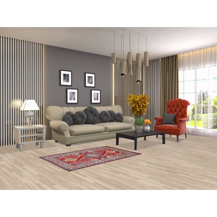 Red Floral Kazak Foyer Rug Handmade Wool Carpet - 2'9" x 4'2"