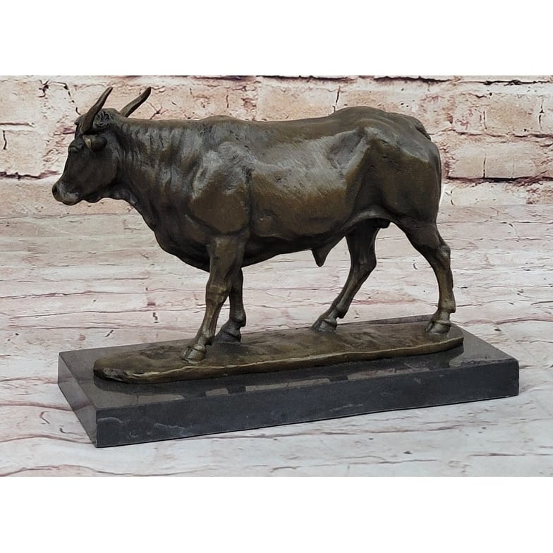 Bronze Imitative Bull Cow Imitative Cattle Sculpture Statue Figure On Marble Base By Milo