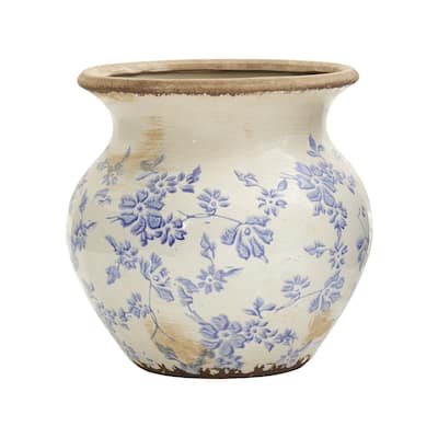 7" Tuscan Ceramic Blue Scroll Urn Vase